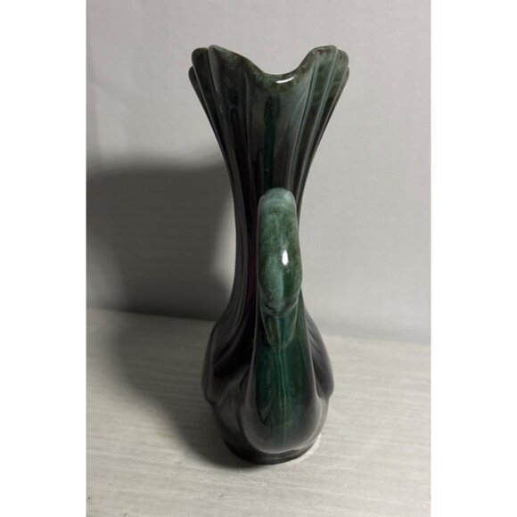 Blue Mountain Pottery Vase Swan Wing Feather Shaped Ceramic Green Drip Glaze 6" - Picture 2 of 9